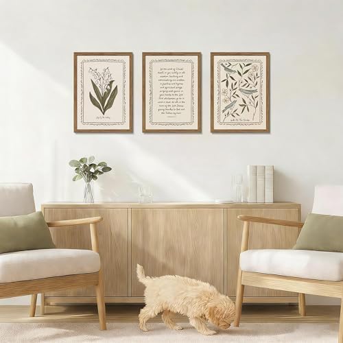 Framed Vintage Botanical Wall Art Set of 3, Lily of the Valley and Bird Nature - Image 2