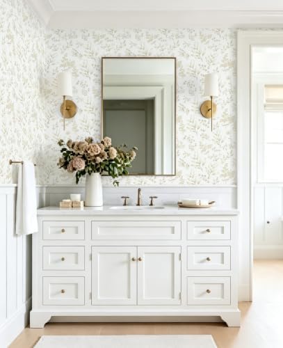 Peel and Stick Wallpaper Floral Vintage Wall Paper 17.3" x 394" Beige Leaf - Image 3