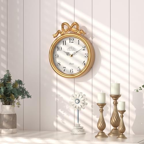 French Small Wall Clock with Bow, Vintage Gold Boho Style - Image 7