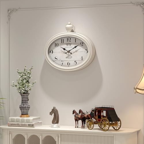 Retro Oval Wall Clock. White Vintage Antique Style - Image 3