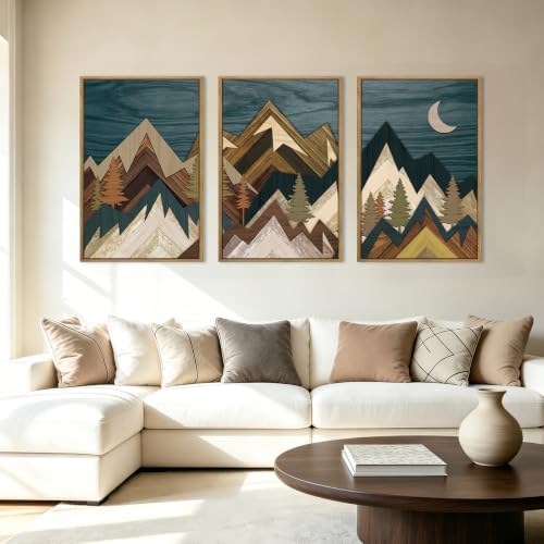 BINCUE Extra Large Mountain Wall Art Set of 3 Moon Froest Wall Decor Nature - Image 2