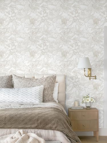 Dimoon 78.7"x17.3" Peel and Stick Wallpaper Floral Beige Neutral White Boho - Image 2