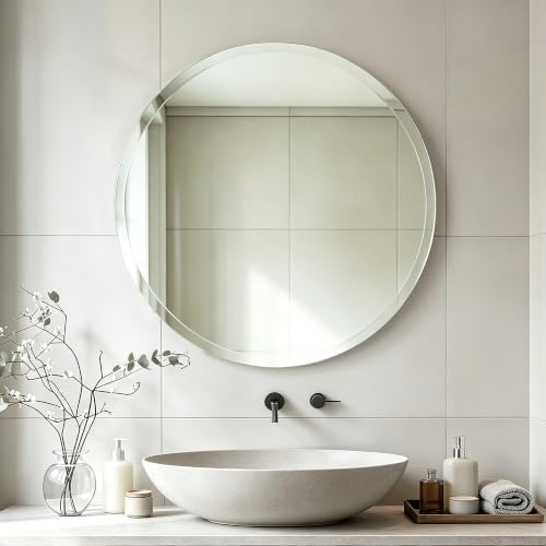 24 Inch Frameless Round Bathroom Mirror by GOAND