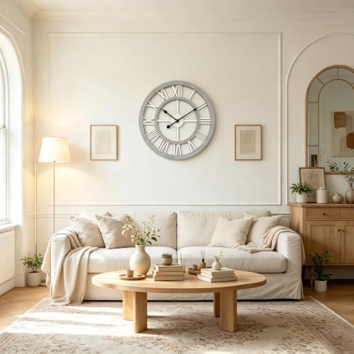 24 Inch Large Rustic Wall Clock Silent Non-Ticking Wooden Wall Clocks - Image 2
