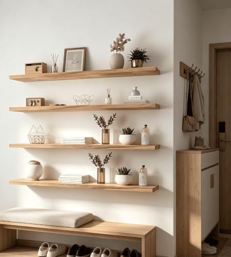 Light Wood Floating Shelves for Wall Shelf 48 Inch Set of 4 - Image 5