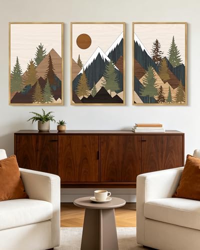 KUVIOKE Landscape Mountain Wall Art 24x 36in Large Set Sunrise Pine Tree Forest - Image 5