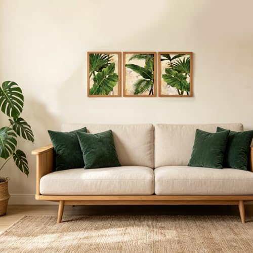 RZIGERNO 3 Pcs Tropical Palm Leaf Canvas Wall Art, 12x16 Inches Wood Framed - Image 2