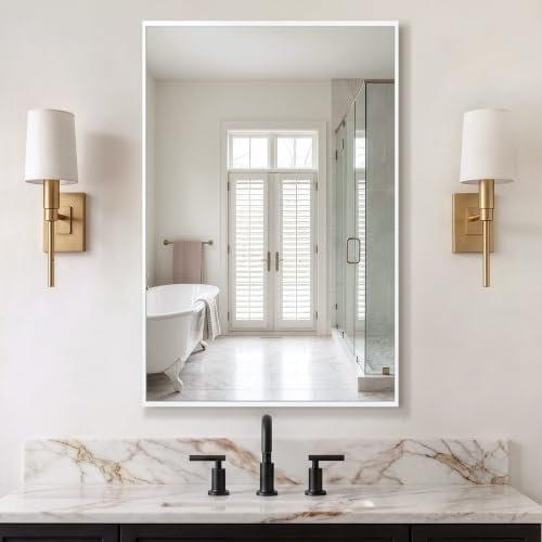 Delma Bathroom Vanity Mirror, 36x24 Silver Metal Framed Mirror - Image 7
