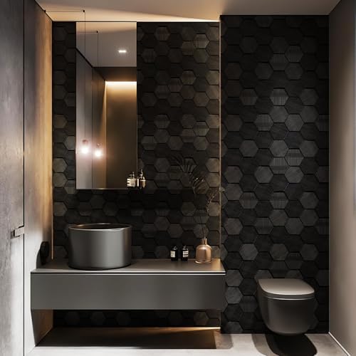 Traditional Black Hexagon Wallpaper 3D Embossed Wallpaper 17.3in x 19.68ft - Image 3