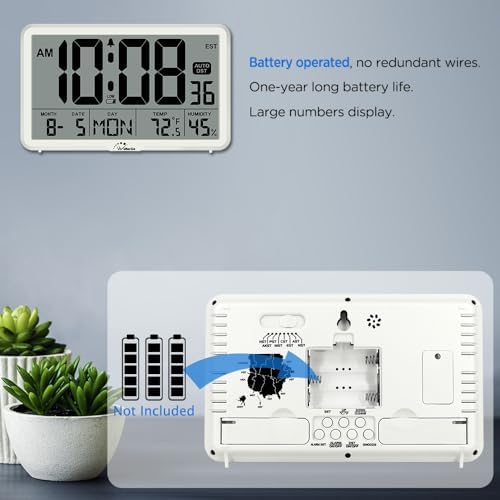 WallarGe Auto Set Digital Wall Clock Battery Operated, Auto DST - Image 4