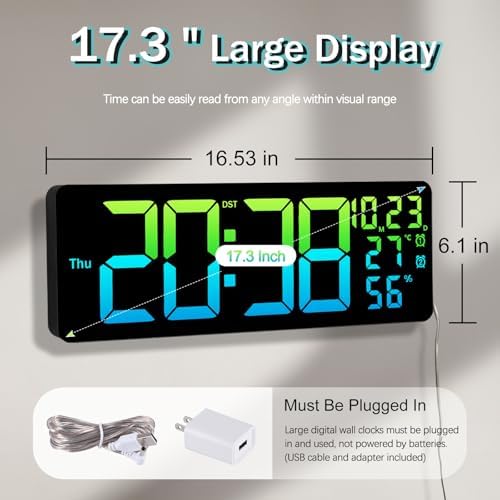JoFomp 17.3" Large Digital Wall Clock, LED Digital Clock Large Display - Image 2