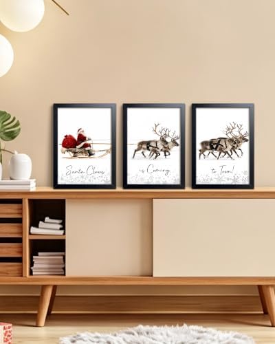 Framed Christmas Wall Art Set of 3, Winter Christmas Wall Decor, Santa Claus - Image 6