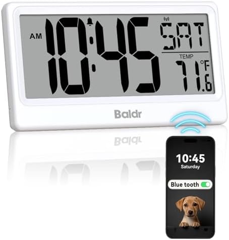 Baldr Digital Clock with Bluetooth Auto Time Sync, Large Display Non-Backlit by BALDR
