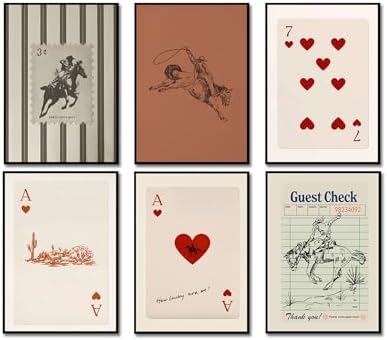 Vintage Western Cowboy Poster Set of 6, Southwestern Wall Art Playing Card by TransformYourWallsElevateYourStyle