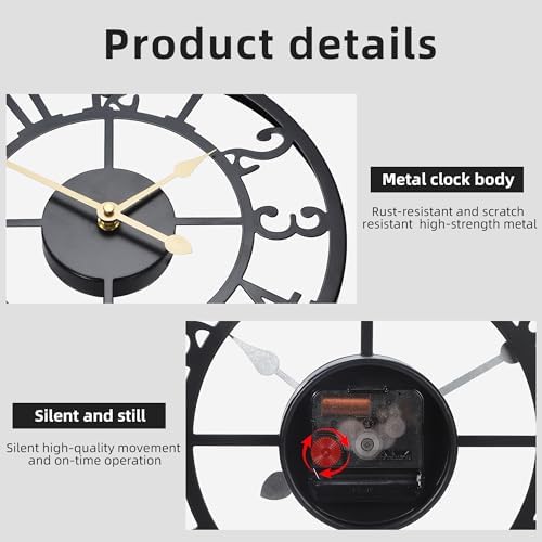 Wall Clock Battery Operated, Silent Non Ticking Modern Rustic Metal Small Clocks - Image 3