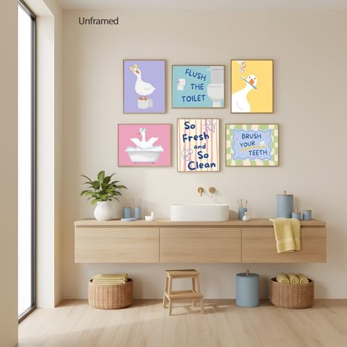ZYANGZY Cute Kids Bathroom Poster Set of 6, Funny Duck Toilet Wall Art Painting - Image 2