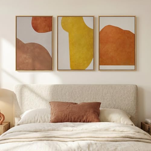 Framed Abstract Boho Orange Yellow Neutral Wall Art Bedroom, 16x24 Inch by Cuspin