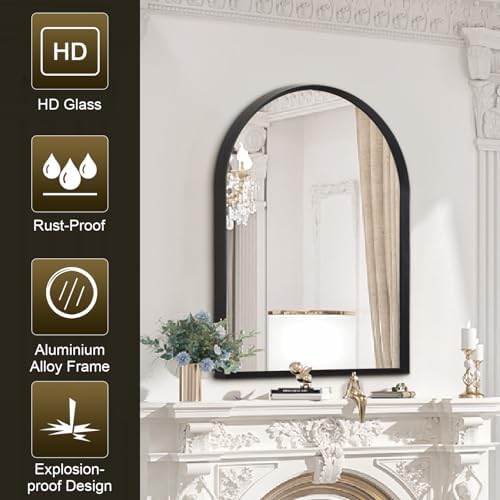 Arched Wall Mirror, Metal Frame Black Bathroom Mirror, Arched Vanity Mirror - Image 5