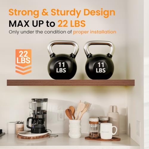 BAYKA Walnut-Like Floating Shelves 22.5in, Wall Mounted Wall Decor - Image 5