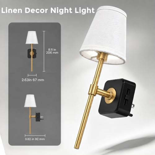 L LOHAS LED Night Light, Premium Fabric Linen Shade Plug in Night Light - Image 6