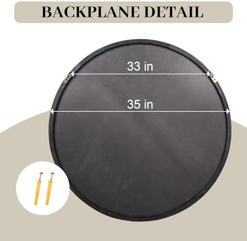 35" Round Wood Mirror, Farmhouse Large Wooden Mirror, Washed Black - Image 5