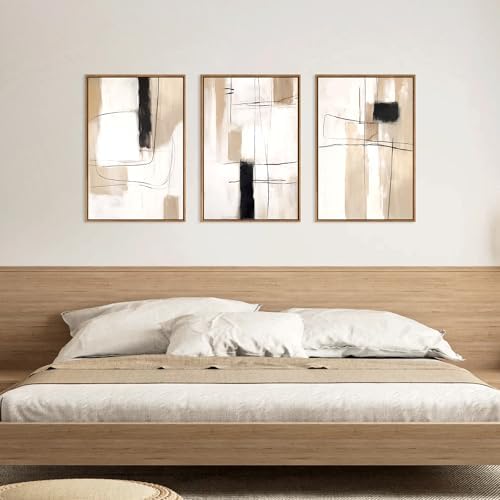 FWIEXA Modern Abstract Canvas Wall Art Set of 3, Framed Neutral Wall Decor - Image 3