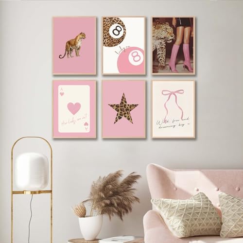 6Pcs Trendy Pink Leopard Wall Art Preppy Leopard Posters Prints Funky Coquette - Image 4