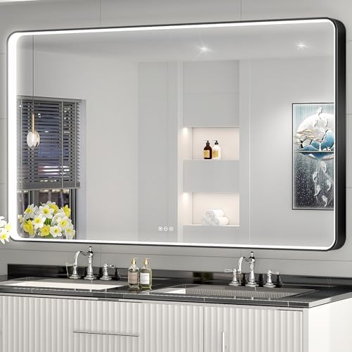 LED Mirror for Bathroom 60X36 Inch Black Framed by Oerbasz