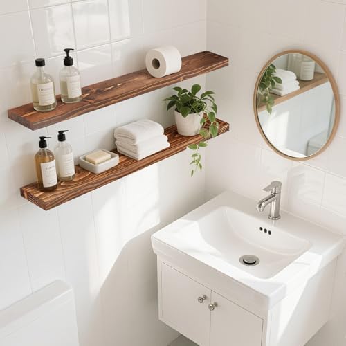 36x5.8x0.8in Floating Wall Shelves Rustic Solid Wood 2-Pack - Image 6