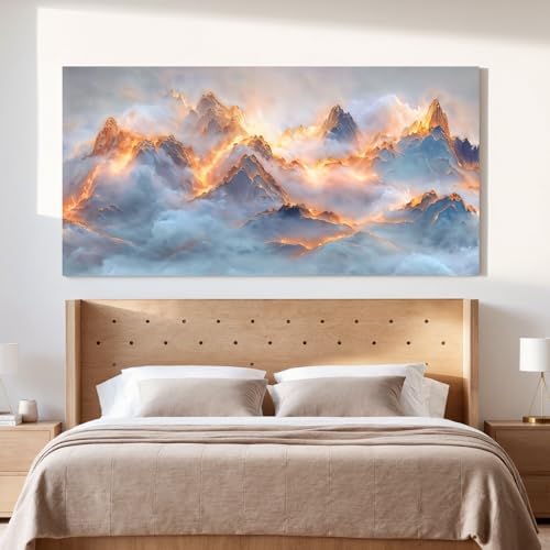 YISXINOAG Golden Snow Mountain Wall Art Abstract Landscape Painting 29"X58" - Image 5