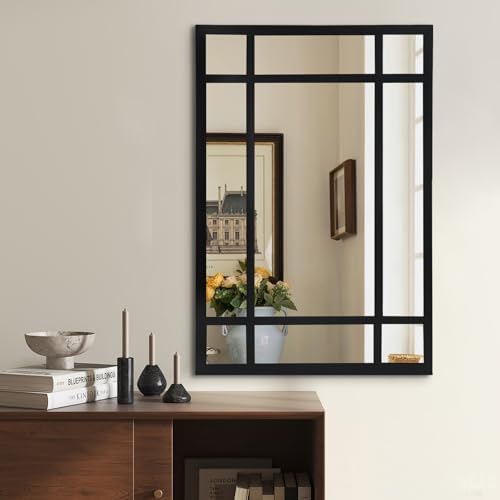 HQiJun Black Rectangle Mirror, Farmhouse Decorative Wall Mirror by HQiJun