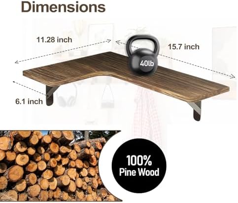 Corner Floating Shelves, Wood Corner Shelves Rustic Brown - Image 2