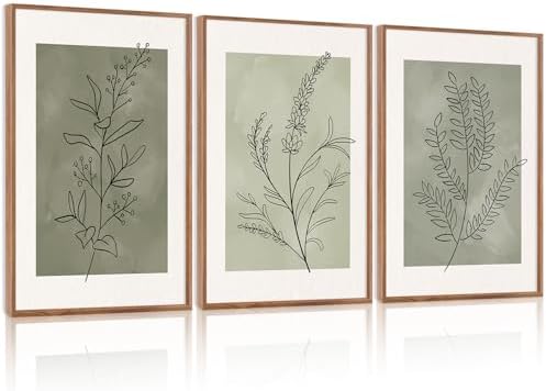 CHDITB Sage Green Botanical Framed Canvas Wall Art Set, Nature Line Art Wall by CHDITB