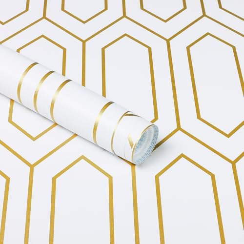 Safiyya Peel and Stick Wallpaper White and Gold Geometric Contact Paper by SAFIYYA