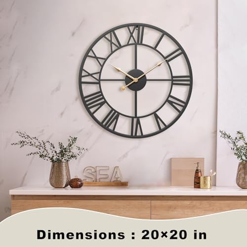 18 Inch Black Metal Roman Numerals Wall Clocks - Image 2