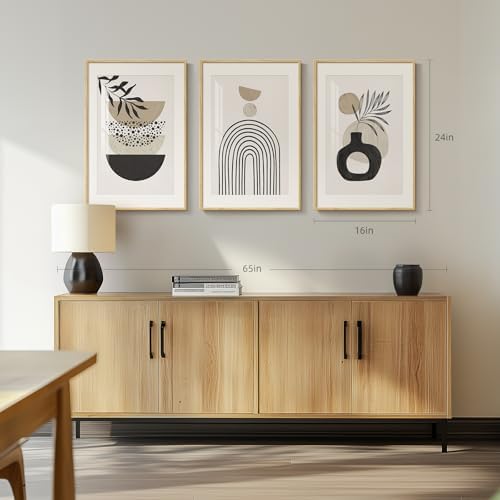 Framed Neutral Beige Boho Geometric Abstract Wall Art Bedroom, 16x24 Inch - Image 3