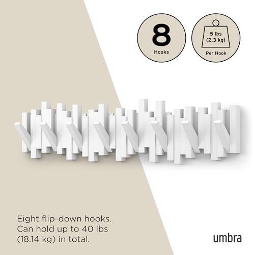 Umbra Sticks Wall Coat Rack, Wall Mount 8 Retractable Hooks - Image 5