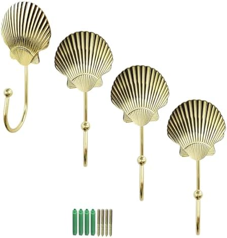 4 Pcs Seashell Wall Hooks, Metal Decorative Wall Hooks by ZH-ZHENGHENG