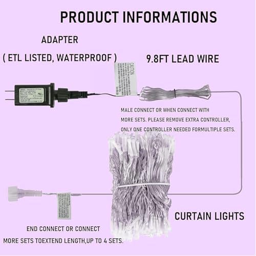 Dazzle Bright 300 LED Christmas Curtain String Lights, Halloween Fairy Lights - Image 5