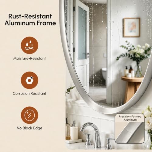 USHOWER Brushed Nickel Oval Bathroom Mirror, 20x28 Inch Oval Mirror - Image 4