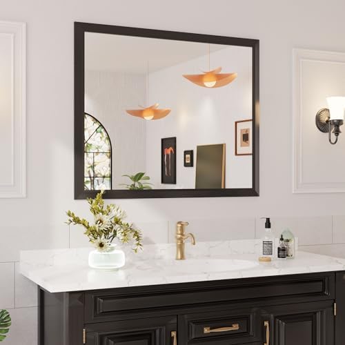 Amorho Black Bathroom Mirror 48x40 Inch, Metal Framed by Amorho