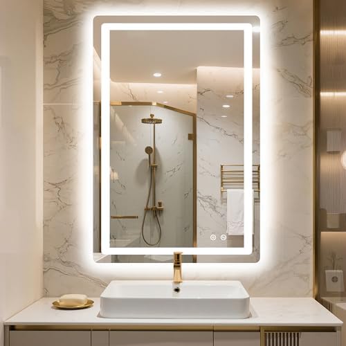 LED Bathroom Mirror with Lights, 20 x 30 Lighted Vanity Wall Mirror by AMOISE