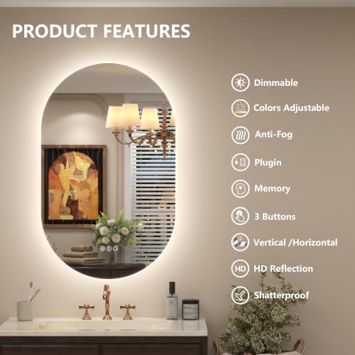 20x32 Inch Oval Backlit LED Bathroom Mirror - Image 2