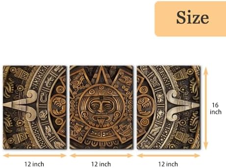 Pacimo Framed Canvas Print Wall Art Set Ancient Aztec Calendar Nature - Image 4