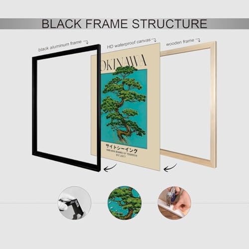 Black Framed Canvas Wall Art Posters Japanese Okinawa Prints Retro Japanese - Image 3