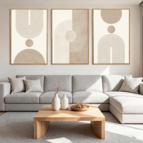 LAATOZ Neutral Abstract Wall Art Framed Modern Canvas Painting, Boho Prints - Image 2