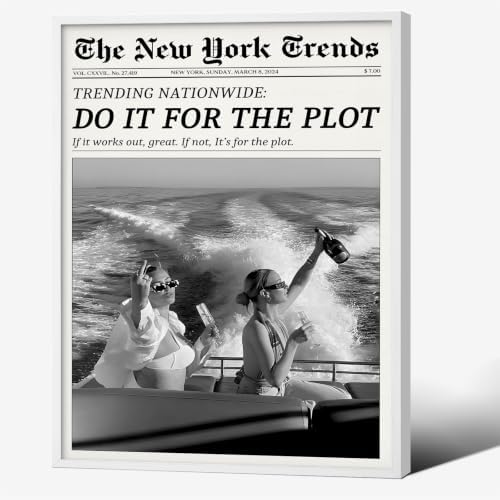 Trendy Newspaper Canvas Wall Art 12x16in White Framed Black And White Prints by Unknown