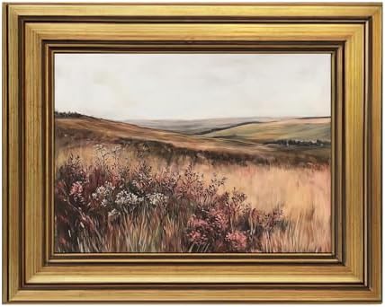 KBKBART Gold Framed Canvas Wall Art, Moody Maroon Wildflower Scenery Prints by KBKBART