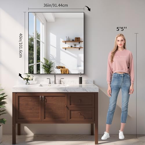 YIROMAN Bathroom Mirror 36"x40", Matte Black Bathroom Mirror - Image 3