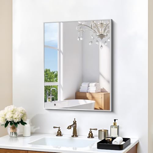 KOCUUY Silver Framed Mirror, HD Tempered Glass, Anti-Rust Frame, Modern Design - Image 6